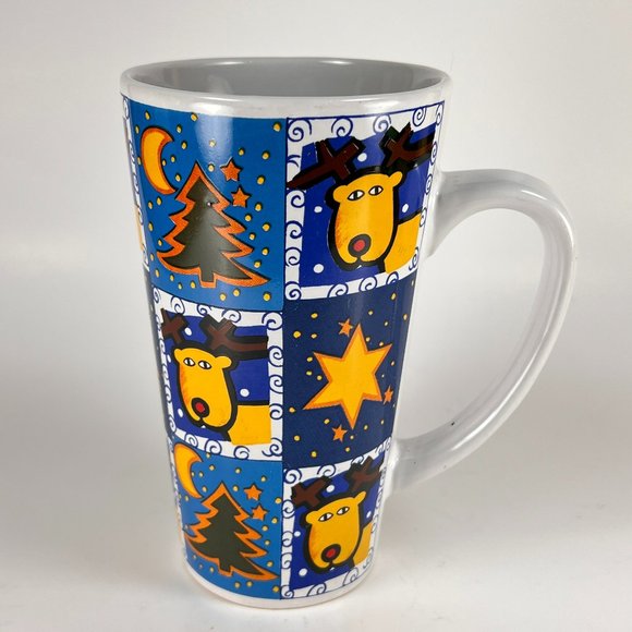 Reindeer Christmas Tree Coffee Cup Mug Ceramic Multicolored WCL Holiday - Picture 1 of 12